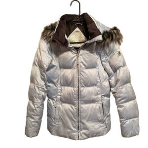 ZeroXposur Puffer Jacket Blue Faux-Fur Hood Quilted Warm Outdoor Sports Ski Coat